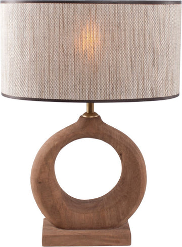 Landelijke houten tafellamp naturel | raffia ovale kap 35 cm lichtbruin / beige | 1 lichts organisch | hout / stof | kap Ø 35 cm | 48 cm hoog | klassiek / landelijk / sfeervol design / raffia kap / retro