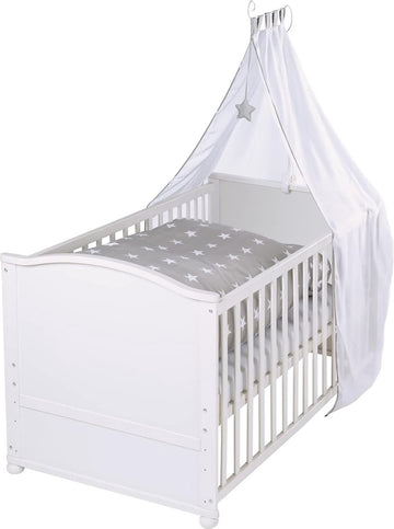 Compleet bed, wit babybed met uitrusting, combi kinderbed 70 x 140 cm incl. beddengoed