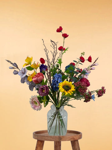 Zijden Boeket – 70-80 cm hoog – 18 stelen - doe-het-zelf boeket – DIY – alle kunstbloemen los geleverd – Lente – multi color – Exclusief vaas – Plukboeket - Veldboeket – Kunstbloemen - nep bloemen - nepbloemen - kunstplanten