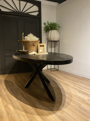 Sfeerwonen en Zo® Eettafel ovaal 220x110 cm mangohout ZWART