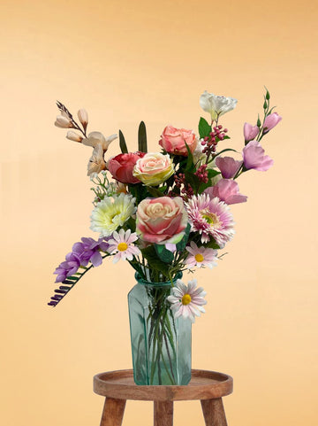 Zijden Boeket – 65-75 cm hoog – 14 stelen - doe-het-zelf boeket – DIY – alle kunstbloemen los geleverd – Lente – pastelkleuren – Exclusief vaas – Plukboeket - Veldboeket – Kunstbloemen