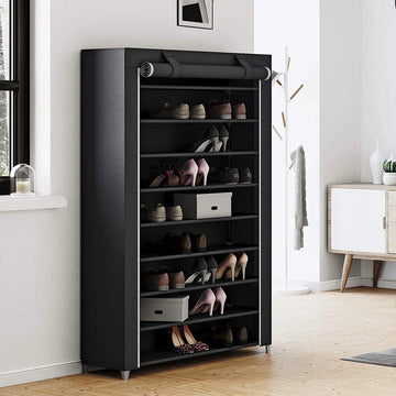 SM1Z XXXL - Opvouwbare Schoenenkast - 10 niveaus - Stoffen Kledingkast - Kleerkast - Opbergkast - Zwart - 100 x 28 x 164 cm