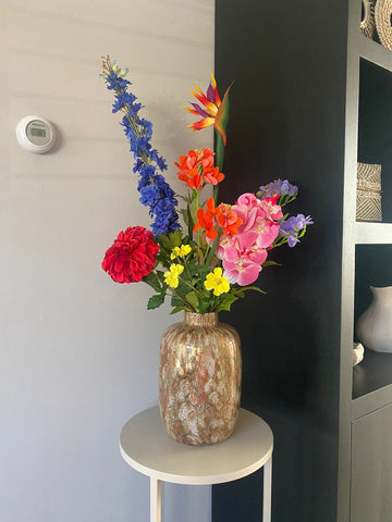 Zijden Boeket- 74 cm - 9 stelen - 9 soorten bloemen - Kunstbloemen - ex vaas -