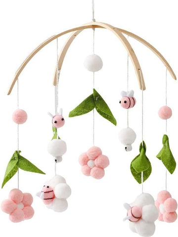 Baby mobiel met muziek vilten ballen bloemen - Mobiele baby windgong 3D bloemen - Mobiel baby hout vilten ballen - Baby mobiel met muziek meisje bedbel - Mobiel baby jongens meisjes kinderbed decoratie. baby mobiel met muziek