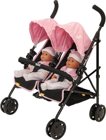 Joie Aire Twin kinderwagen zwart roze | Dubbele kinderwagen voor kinderen | Opvouwbare kinderwagen voor rollenspel poppen buggy Duo kinderwagen