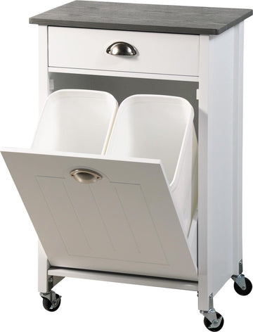 Afvalscheidingsbak 2 emmers met lade en bovenblad - 37x50x79 cm - Wit
