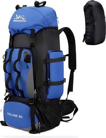 E-Shop4u® - 90L - Backpacks - Backpack - Waterdichte - Wandelen - Camping - Rugzak - Blauw - Regenhoes - Outdoor - Klimmen - Trekking - Heren - Dames - 90 Liter - Backpack Organizer