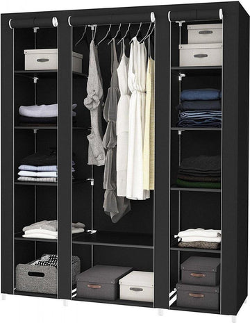 Eleganca Stoffen Kledingkast - Kledingrek Zwart - 45x150x175cm - Kledingkast Opvouwbaar - Kledingkast stof - Inklapbare kledingkast - Garderobe