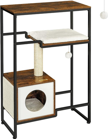Krabpaal - Krabpaal voor katten - Kattenkrabpaal - Krabpalen - Kattenpaal - Kattenmeubel - 12.8 kg - MDF - Staal - Bruin - Zwart - 74 x 34 x 114 cm