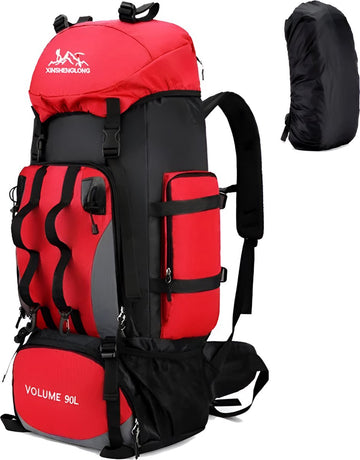 E-Shop4u® - 90L - Backpacks - Backpack - Waterdichte - Wandelen - Camping - Rugzak - Regenhoes - 90 Liter - Outdoor - Klimmen - Trekking - Rood - Backpack Organizer