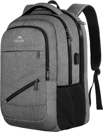 Reizen Laptop Rugzak, TSA Grote Reistas voor Vrouwen Mannen, 17 Inch Zakelijke Vlucht Goedgekeurd Carry On Rugzak met USB-Lader Poort en Bagagemouw, MATEIN Duurzame College School Boekentas, Grijs