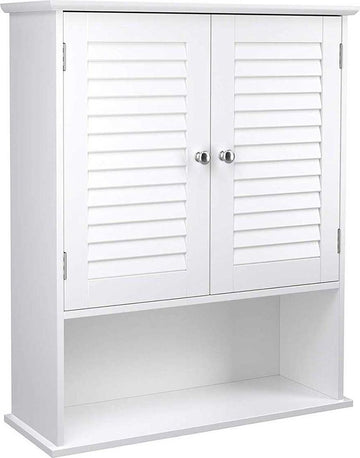 bovenkast, bovenkast, badkamermeubel, wandmontage, medicijnkastje met in hoogte verstelbare plank, badkamermeubel, dubbele deur, open vak, 60 x 20 x 70 cm, wit BBC27WT - Black Friday