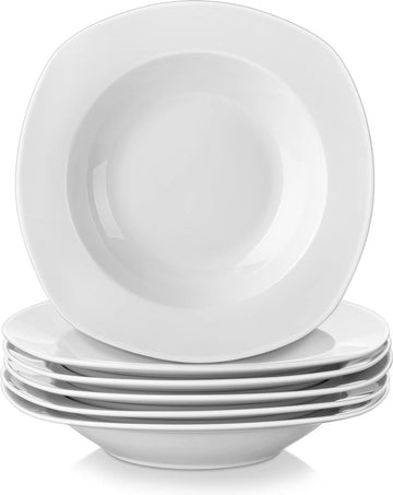 Elisa serie, 6-delige set 8,5" porseleinen soepbord 21,5x21,5x4cm diep bord crème wit diep bord eetservies voor 6 personen