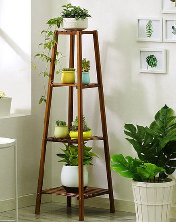 Rakmishop - Plantenstandaard - 4 Laags - Planten display - Plantstandaard bamboe - Plantenrek - Voor binnen en buiten - Model Groot