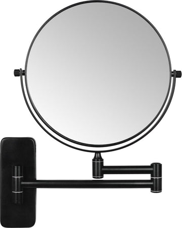 Wandmake-upspiegel met vergroting, 5x vergrotingsspiegel voor badkamer, zwart, 360 graden draaibaar, dubbelzijdige spiegel, uittrekbaar, scheerspiegel, wandmontage, diameter 20 cm