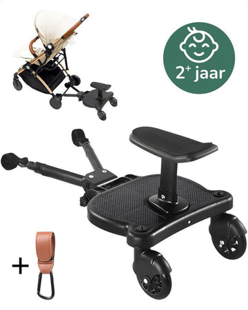 Meerijdplankje Universeel - voor Kinderwagen - met Zitje - Stroller - Baby - Buggy - Accessoires - Onderweg - Zwart - Haakje