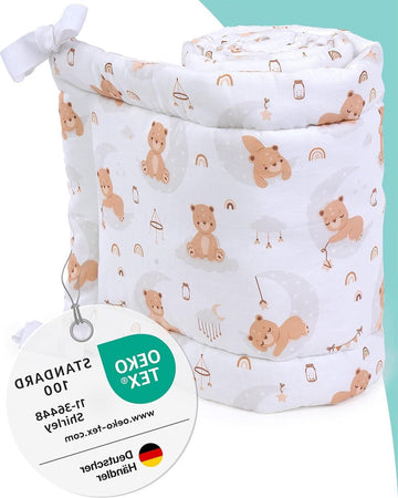 Cot Bumper 70 x 140/60 x 120 cm Oeko-Tex 100 Soft Crib Protection 100% Cotton-Baby Cot Bumper-Machine Washable-Breathable - Co sleeper