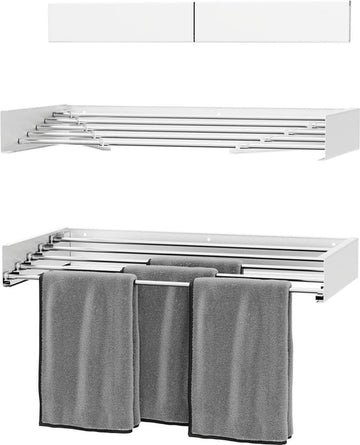 Milano Luxurious Wandwasrek – Inklapbaar wasrek – Droogrek - Wandmontage – 100 cm - Metaal – Wit/Zilver