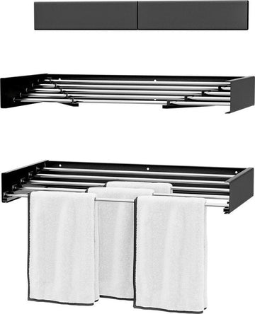 Milano Luxurious Wandwasrek – Inklapbaar wasrek – Droogrek - Wandmontage – 100 cm - Metaal – Zwart/Zilver