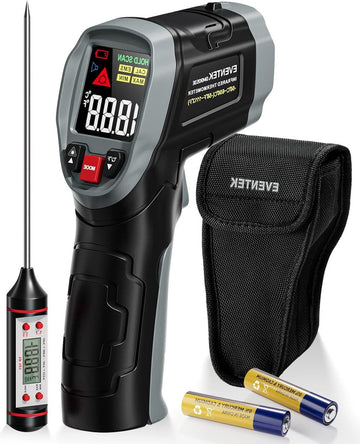 Vleesthermometer Infrarood thermometer -50 °C ~ 600 °C -58 °F ~ 1112 °F contactloze digitale laser temperatuurmeter met vleesthermometer & tas voor keuken-barbecue- BBQ- industrie