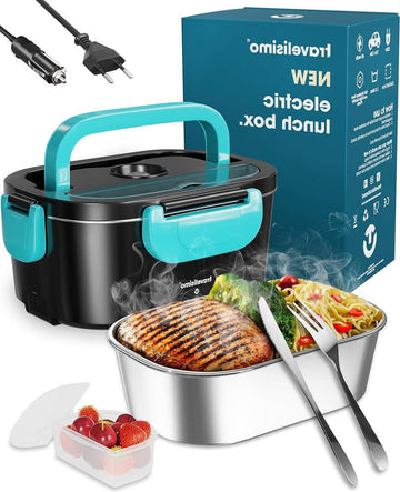 Elektrische Lunchbox Voedselverwarmer 3 in 1 80W - Draagbare Voedselwarmer voor Auto Truck Thuis en Werk - met 15L Verwijderbare Roestvrijstalen Voedselverwarmer Container - Warmhoudbak 12V+24V+220V