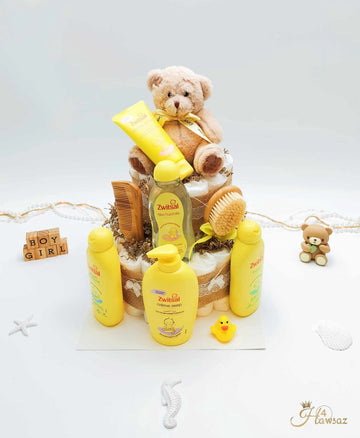 Genderneutraal luiertaart 45 stuks - kraamcadeau - Hawsaz.nl Cadeau -Originele Babycadeau's - 36 luiers - Babycadeau - Babygeschenkset - Knuffel - Babyshower - Gepersonaliseerde cadeaus - Zwitsal - Babyverzorging