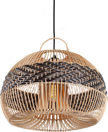 Rotan hanglamp Appel | 1 lichts | zwart / naturel | rotan / metaal | Ø 40 cm | in hoogte verstelbaar tot 140 cm | eetkamer / eettafel / woonkamer lamp | modern / landelijk design
