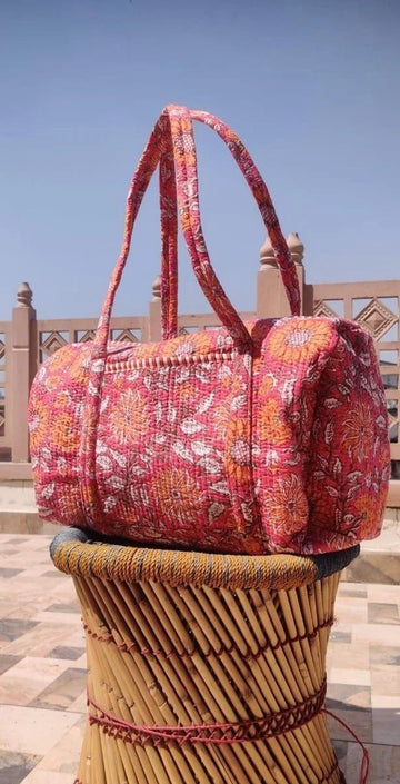 Weekendtas - Schoudertas - India - Luiertas - Groot - Dufflebag - Rood Oranje bloemen