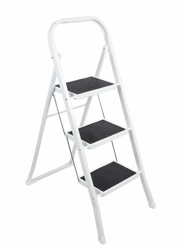 Inklapbare/opvouwbare huishoudtrap/keukentrap wit/zwart met 3 treden 105 cm