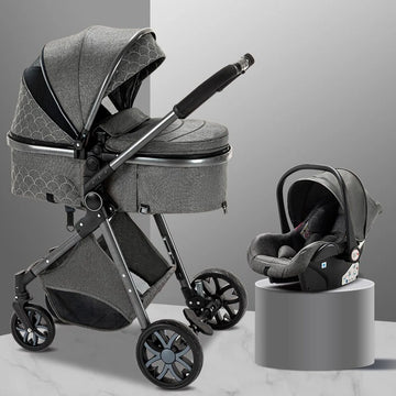 Luxe 3-in-1 Kinderwagen - Wandelwagen - Autostoeltje - Buggy - Inklapbaar - Grijs - 0-36 Maanden