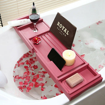 Decopatent® Badplank - Uitschuifbaar 75 -> 110 Cm - Verstelbaar Bamboe Badrekje voor in bad - Boekenhouder - Tablethouder - Rose