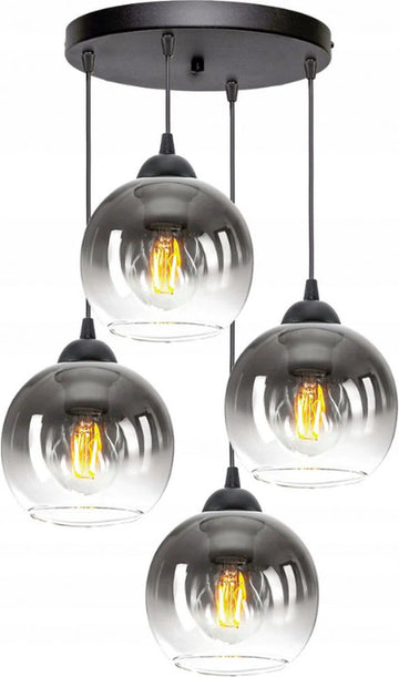 Hanglamp Industrieel voor Woonkamer, Eetkamer - Smoking Glas - 4-lichts - Smoke Glas - 4 bollen - Rookglas