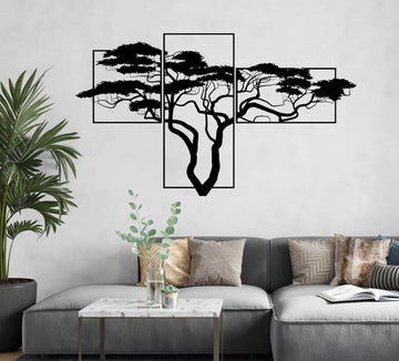 3 stuks XL Acacia Levensboom modern deco muurdecoratie - Wanddecoratie - Zwart - Houten art - Muurdecoratie - Line art - Wall art - Bohemian - Wandborden - Woonkamer