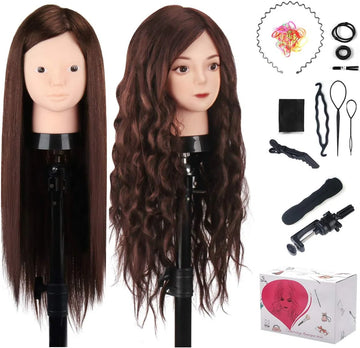 20 Inch 60% Echt Menselijk Haar Training Hoofd Etalagepop Hoofd Cosmetologie Kappers Etalagepop Dummy Pop Hoofd met Tafelklemhouder & DIY Haarstyling Vlecht Set