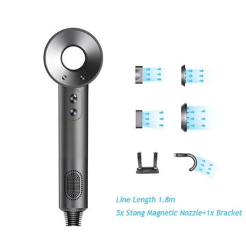 Föhn met Diffuser - Ionische Haardroger - Hair Dryer - Professionele Haar Droger - Rijk uitgerust - Inclusief 6 accessoires - 3 Standen - Zilver