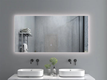 Badkamerspiegel met LED verlichting en verwarming - 3 LED standen - Condensvrij - Dimbaar - Rechthoek 120x60 cm spiegel - Spiegel douche - Anti Condens - Inclusief ronde afvoerstop