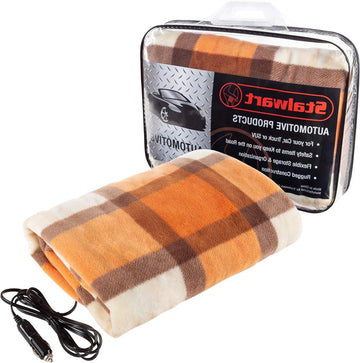 Elektrische deken verwarmde 12V Polar Fleece reisplaid voor auto vrachtwagen en camper - koud weer bumperkleven noodkit oranje 43" Campingdeken