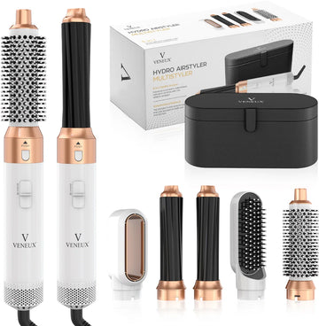 VENEUX® Föhnborstel - Airstyler - Krulborstel - Krultangen - 5 in 1 Multistyler - Met Opbergcase - Wit