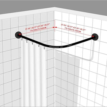 Uitschuifbaar roestvrij staal 304 L-vormige badkamer douchegordijn hoekbadkuip rek roestvrij staal (zwart, 70-100 x 70-100 cm)