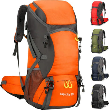 Wandelrugzak, 50 liter, trekkingrugzak, regenhoes, reisrugzak, waterdichte campingrugzak voor wandelen, kamperen, bergbeklimmen, reizen, sport, heren en dames