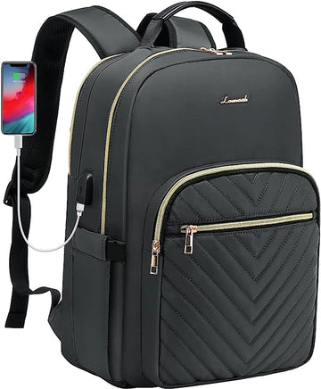 laptoprugzak voor dames, 15,6 inch, waterdicht, schoolrugzak, voor meisjes en tieners, met laptopvak en USB-oplaadaansluiting, elegant, voor school, universiteit, reizen, werk