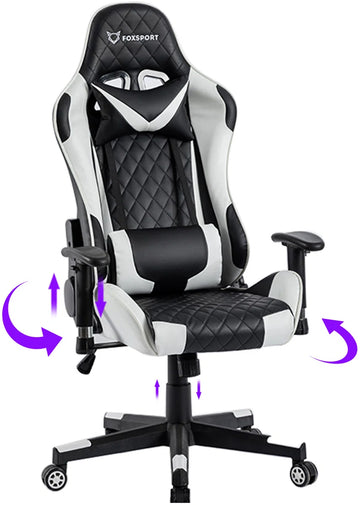 Seven Comfort - Game Stoel - Gaming Stoel - Gaming Chair - Zwart - Bureaustoel Met Nekkussen & Verstelbaar Rugkussen - Instelbare Zithoogte