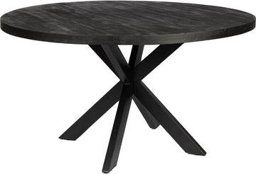 Zita Home eettafel model El rond 130cm volledig zwart eettafel mangohout rond - metalen - 4 poot matrix