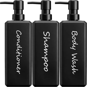 Pakket van 3 Shampoo Dispensers, 500 ml Shampoo Flessen om Zwarte Matte Plastic Zeepdispenser met Pomp te Vullen, Badkamer Dispenser Pompflessen Set voor Conditioner, Douchegel en Lotion.