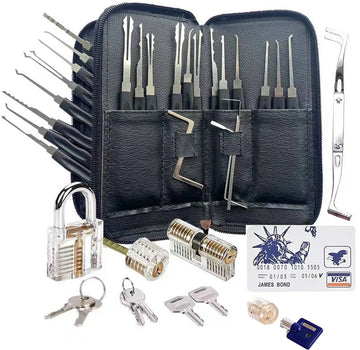 Lockpick set 46 set - Meest uitgebreid - Voor beginners en gevorderden - Survivalset - Incl. 4 doorzichtige sloten + 3 bonus levels - Handleiding