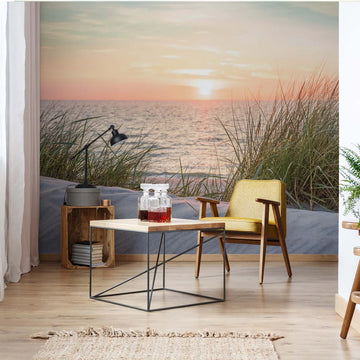 Fotobehang - Vlies Behang - Zonsondergang boven Zee - Strand - Duinen - 368 x 254 cm