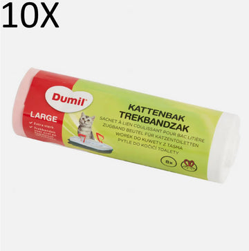Dumil - 80 stuks - Kattenbakzakken - Trekband - Extra sterk - 10 Rollen van 8 stuks