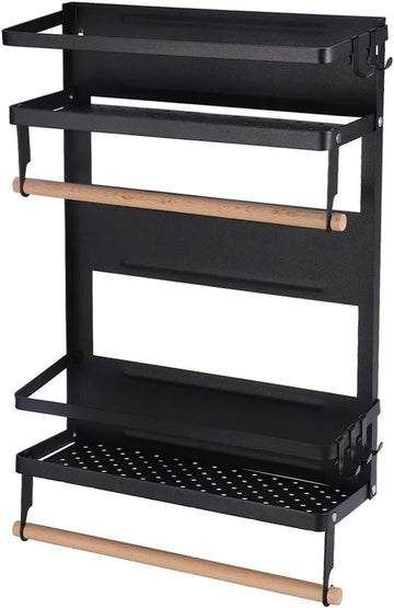 Kruidenrek Magneet Keukenplank Opknoping Kruidenhouder Zonder Boren Koelkast Plank Keuken Kruidenrekken met Keukenrolhouder 2 Niveaus Mat Zwart