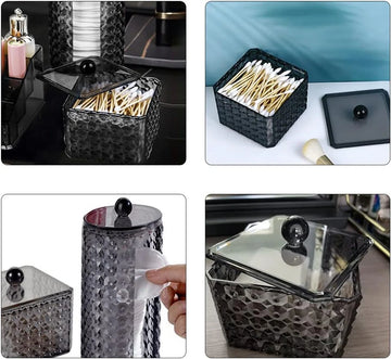Wattenschijfdispenser, 2 stuks, wattenstaafjes, houder wattenstaafjes, opslag met deksel, wattenschijfhouder, opbergglas van kunststof, wattenschijfjes, organizer, opbergen in de badkamer