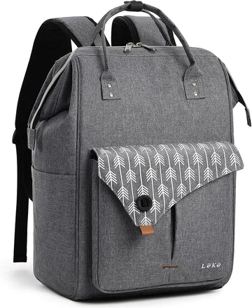 Rugzak voor dames, laptop, laptoprugzak 15.6 inch, groot, lichte rugzak met datakabeltas voor werk, reizen, school, zaken, leraren, rugzakken, grijs